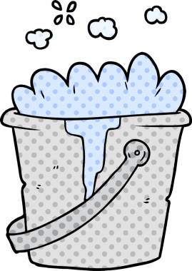 Bir insan tarafından çizilmiş bir kova sabunlu su.