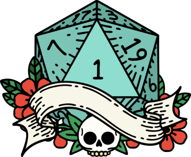 Retro Dövme Biçimi Doğal Bir d20 zar bir insan tarafından çizildi