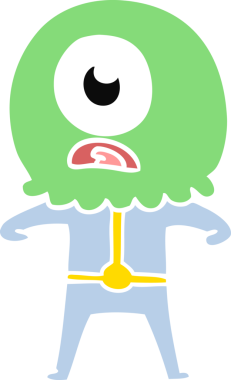 Düz renkli çizgi film Tepegöz uzaylı uzay adamı bir insan tarafından çizildi.