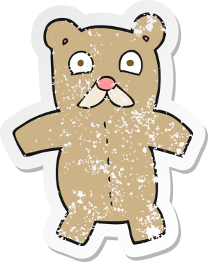 Bir insan tarafından çizilmiş oyuncak ayının gerilimli çıkartması.