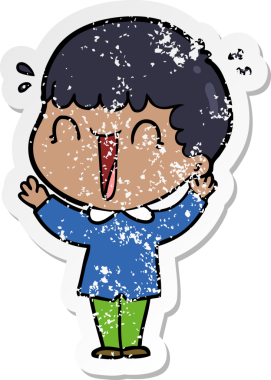 Bir insan tarafından çizilmiş gülen bir karikatürcünün sıkıntılı çıkartması.