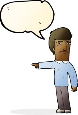 Bir insan tarafından çizilmiş bir konuşma balonuyla işaret eden çizgi film adamı.