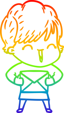 Gökkuşağı gradyan çizgi çizimi bir insan tarafından çizilmiş gülen bir kadın.