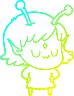 Bir insan tarafından çizilmiş bir uzaylı kız çizgi filmi.