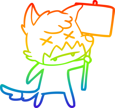 Gökkuşağı gradyan çizgi çizimi bir insan tarafından çizilmiş protestolu ölü tilki çizimi