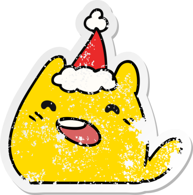 Bir insan tarafından çizilmiş kawaii kedisinin sıkıntılı yılbaşı çıkartması.