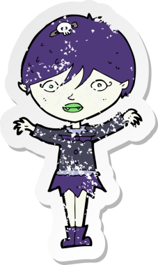 Bir insan tarafından çizilmiş vampir bir kızın çizdiği karikatür çıkartmasının gerilemiş hali.