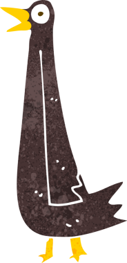 Bir insan tarafından çizilmiş komik çizgi film kuşu.