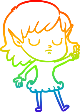 Gökkuşağı gradyan çizgi çizimi bir insan tarafından çizilmiş bir elf kızı