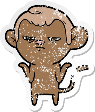 Bir insan tarafından çizilmiş karikatür maymununun sıkıntılı çıkartması