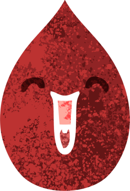 Retro illüstrasyon tarzı tuhaf bir çizgi film. Bir insan tarafından çizilmiş duygusal kan damlası.