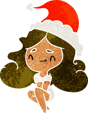 Bir insan tarafından çizilmiş Kawai kızının eski bir Noel karikatürü.