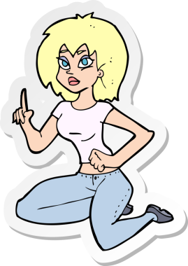 Bir insan tarafından çizilmiş bir fikri olan, oturan bir kadının çıkartması.