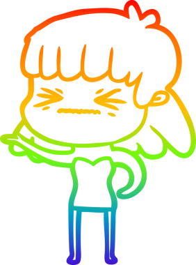 Gökkuşağı gradyan çizimi bir insan tarafından çizilmiş kızgın bir kız çizgi filmi