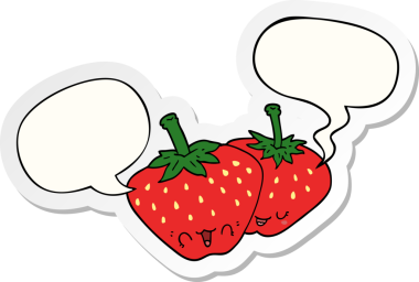 Bir insan tarafından çizilmiş konuşma balonu çıkartmalı çilekler.