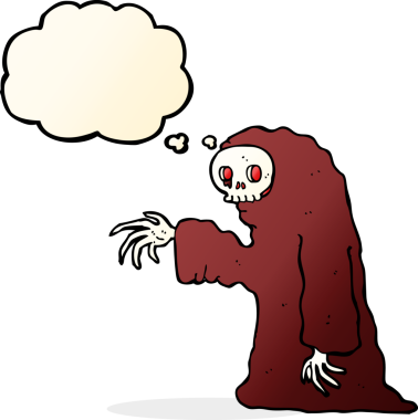 Bir insan tarafından çizilmiş düşünce baloncuklu tuhaf cadılar bayramı kostümü.