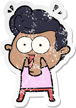 Bir insan tarafından çizilmiş heyecanlı bir karikatür çıkartması.