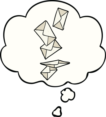 Bir insan tarafından çizilmiş düşünce baloncuklu karikatür mektupları