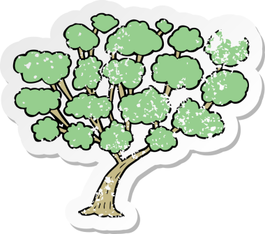 Bir insan tarafından çizilmiş karikatür ağacının geriletilmiş yapıştırması.