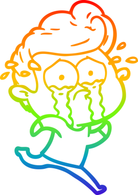 Gökkuşağı gradyan çizgi çizimi bir insan tarafından çizilmiş ağlayan bir adamın çizimi