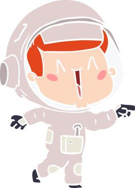 Mutlu düz renkli çizgi film astronotu bir insan tarafından çizilmiş.