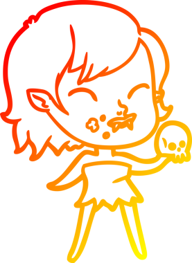 Bir insan tarafından çizilmiş yanağında kan olan vampir bir kızın çizgi film çizimi.