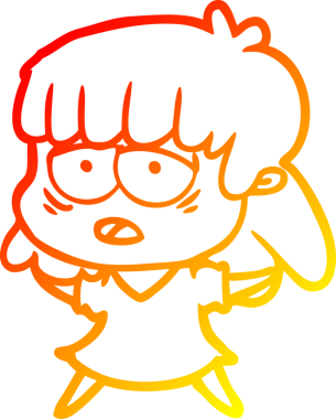 Bir insan tarafından çizilmiş, karikatür çizen, yorgun bir kadın.