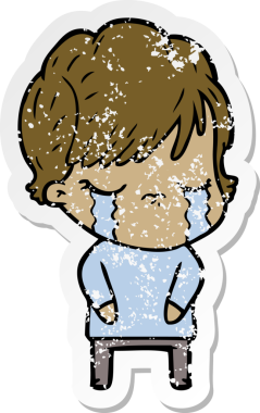 Bir insan tarafından çizilmiş ağlayan karikatürlü bir kadının sıkıntılı çıkartması.