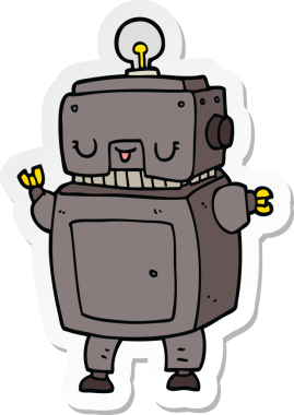 Bir insan tarafından çizilmiş robot karikatür çıkartması.