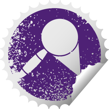 Bir insan tarafından çizilmiş bir büyüteç sembolünün çizilmiş dairesel soyma etiketi.