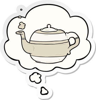 Düşünce baloncuklu karikatür çaydanlığı insan tarafından çizilmiş bir çıkartma.