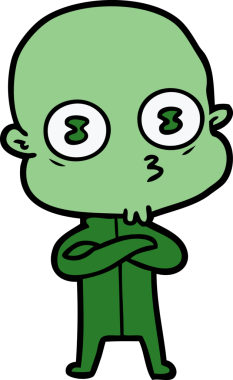 Bir insan tarafından çizilmiş garip kel uzay adamı çizgi filmi.