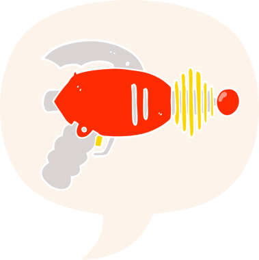 bir insan tarafından çizilmiş, konuşma baloncuklu çizgi film silahı.