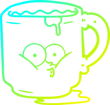 Bir insan tarafından çizilmiş soğuk gradyan çizgi film kirli ofis kupası.