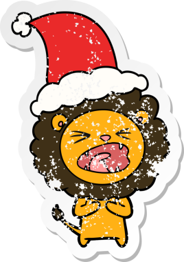 Bir insan tarafından çizilmiş Noel Baba şapkası takan bir aslanın el yazısı.