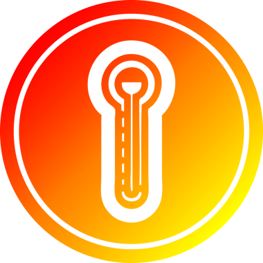 Bir insan tarafından çizilmiş sıcak eğimli cam termometre dairesel simgesi