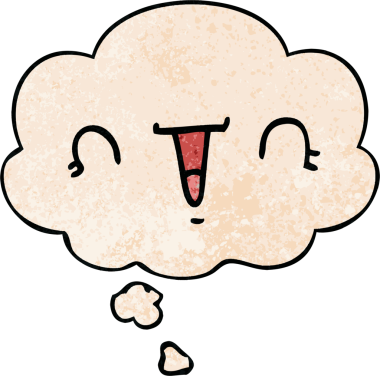 Bir insan tarafından çizilmiş grunge dokuma tarzında düşünce baloncuğu olan mutlu çizgi film yüzü