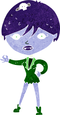 Bir insan tarafından çizilmiş vampir kız çizgi filmi.