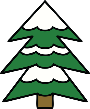 Bir insan tarafından çizilmiş karla kaplı şirin bir ağaç çizimi.