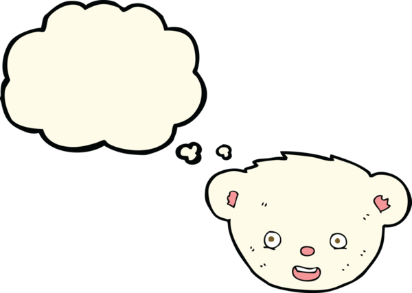 Bir insan tarafından çizilmiş düşünce baloncuklu kutup ayısı yüzü.