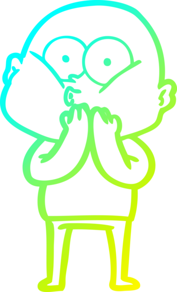 Bir insan tarafından çizilmiş, kel bir adamın soğuk çizgi çizimi.