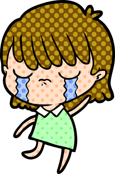 Bir insan tarafından çizilmiş ağlayan çizgi film kadını.