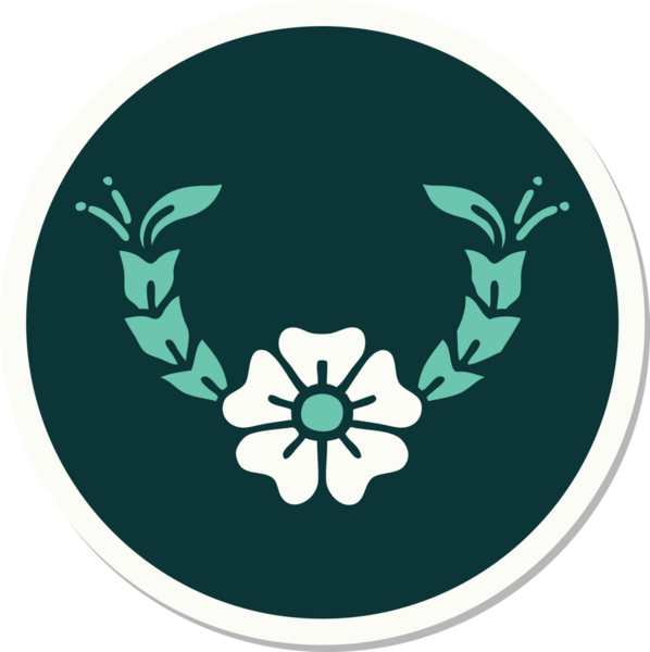 Bir insan tarafından çizilmiş geleneksel bir çiçek stiliyle dövme çıkartması.