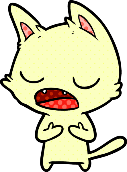 Bir insan tarafından çizilmiş konuşan kedi çizgi filmi.