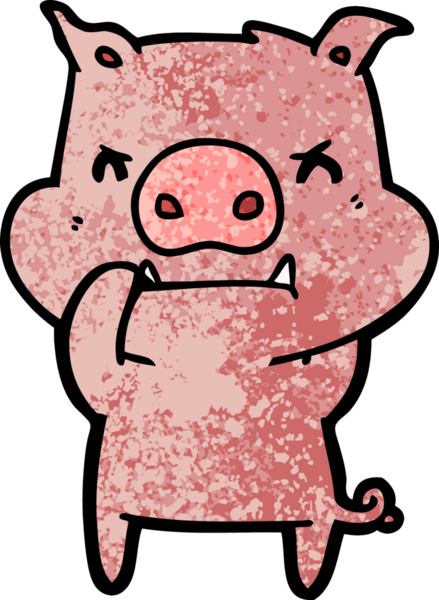 Bir insan tarafından çizilmiş kızgın çizgi film domuzu.