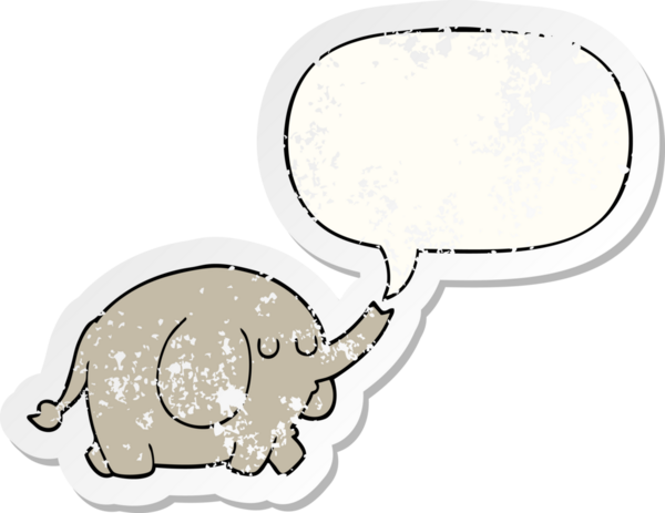 Konuşma baloncuğu olan karikatür fili bir insan tarafından çizilmiş sıkıntılı eski bir çıkartma