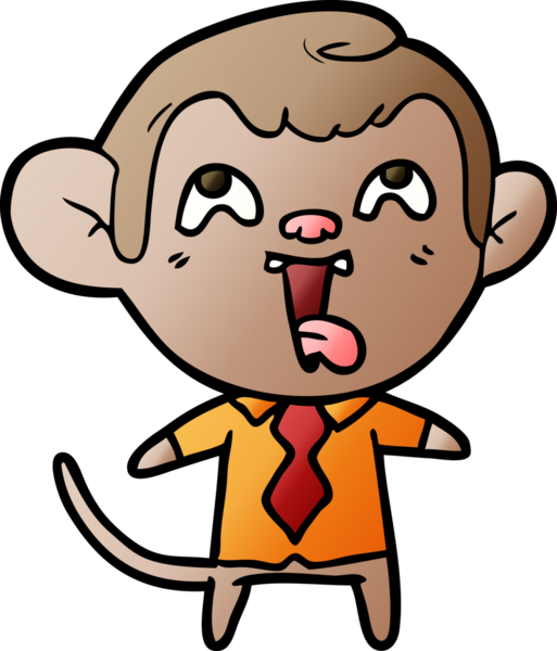 Bir insan tarafından çizilmiş tişörtlü ve kravatlı çılgın maymun.