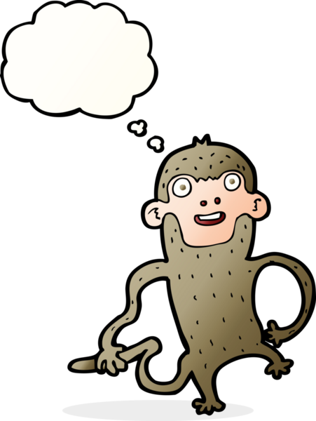 Bir insan tarafından çizilmiş düşünce baloncuklu çizgi maymun.