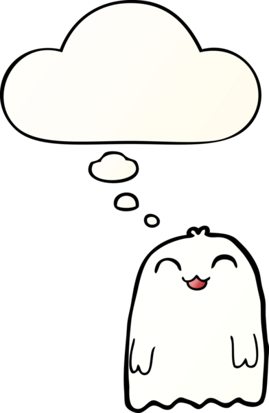 Bir insan tarafından çizilmiş yumuşak eğimli düşünce baloncuklu çizgi film hayaleti.