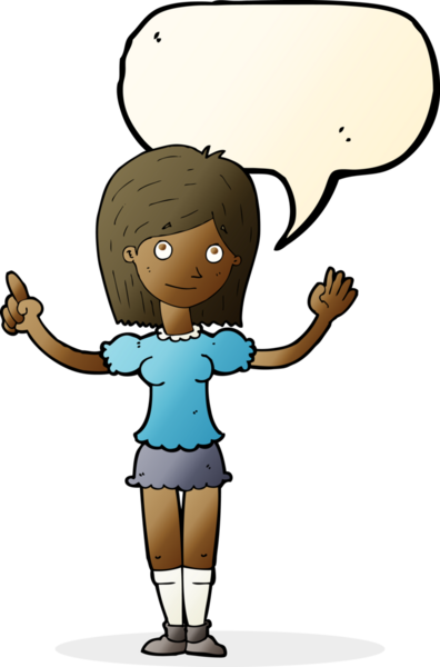 Bir insan tarafından çizilmiş konuşma balonuyla fikri açıklayan çizgi film kadını.